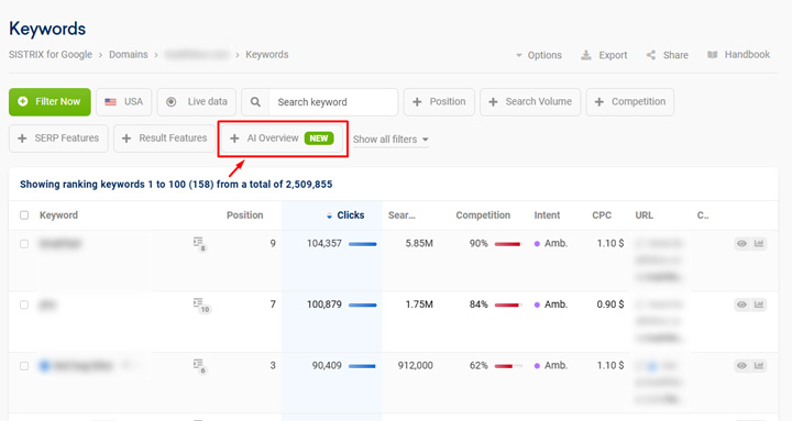 exporting aio data from sistrix