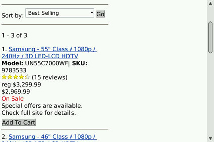 Mobile e-Commerce on Best Buy's website.