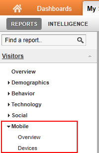 Accessing the mobile reports in Google Analytics