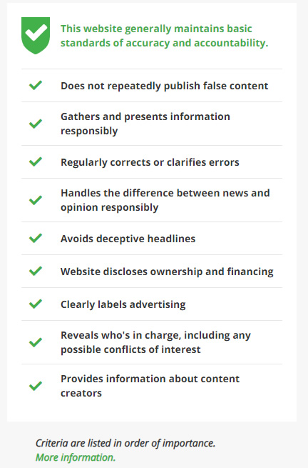 Newsguard nutrition label for CNN.