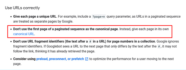 ecommerce best practices for pagination from Google