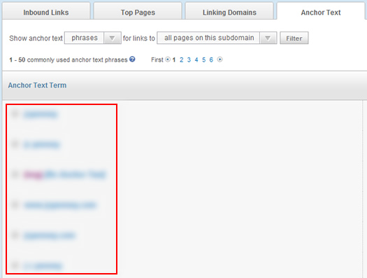 Viewing anchor text for inbound links in Open Site Explorer