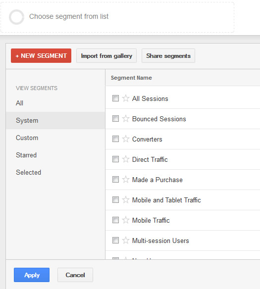 Google Analytics System Segments