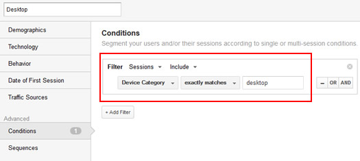 Creating a Desktop Segment in Google Analytics