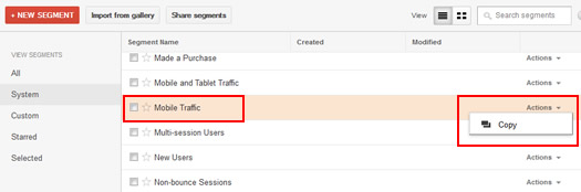 Copying a System Segment in Google Analytics