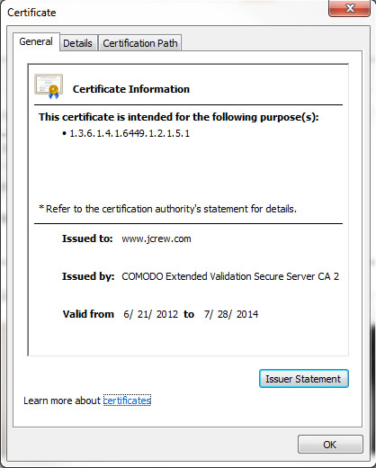 Example of an SSL Certificate for JCrew