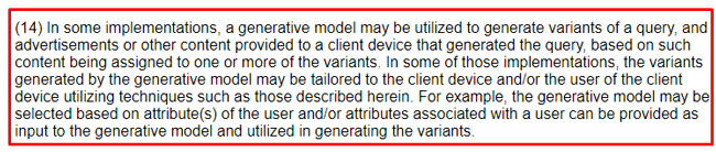 Google's generative model can generate variants of a query and advertisements or other content.