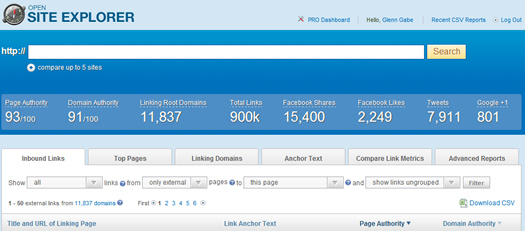 Using Open Site Explorer to check inbound links