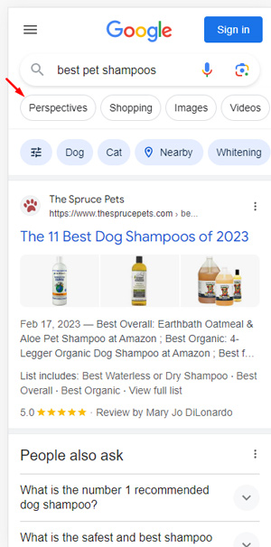 Google Perspectives for best product queries