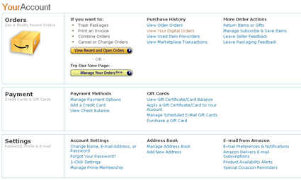 Amazon.com Account Screen