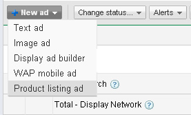 Adding a new product listing ad in Google Adwords.