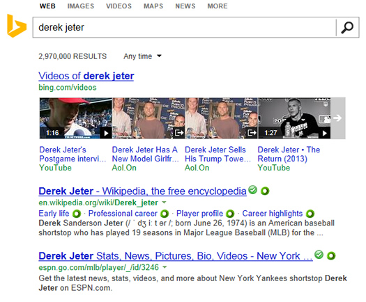 Bing Search Results for Derek Jeter