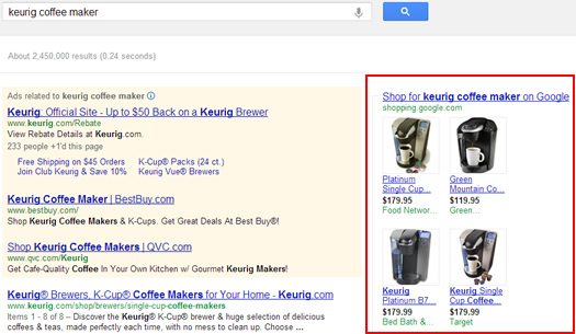 Product Listing Ads for Keurig Coffee Makers