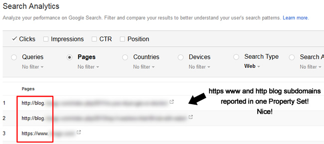 Viewing all pages in a property set in GSC.