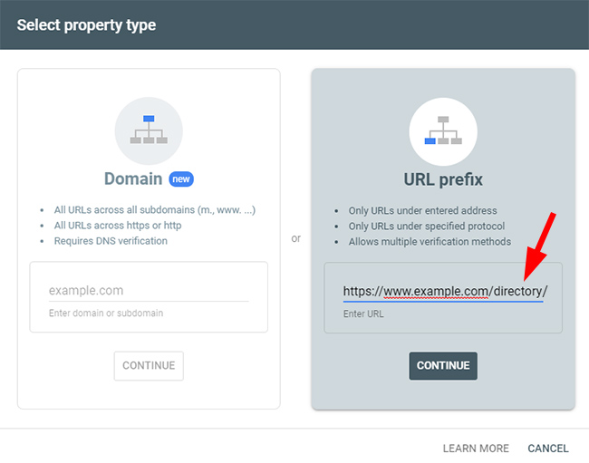 Adding a directory to Google Search Console (GSC) as a property