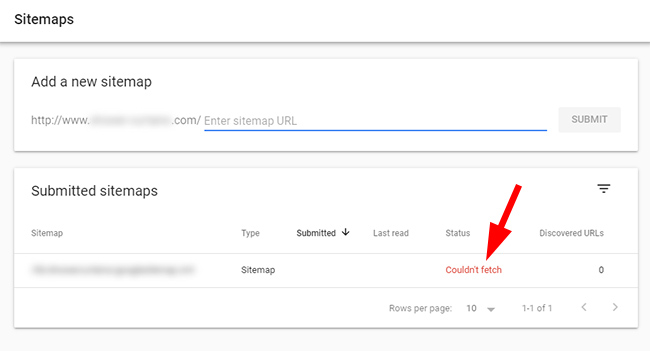 Sitemap error in Google Search Console (GSC)