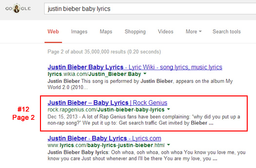 Rap Genius Rankings for Justin Bieber Lyrics