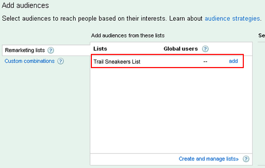 Connecting a remarketing list to an ad group.