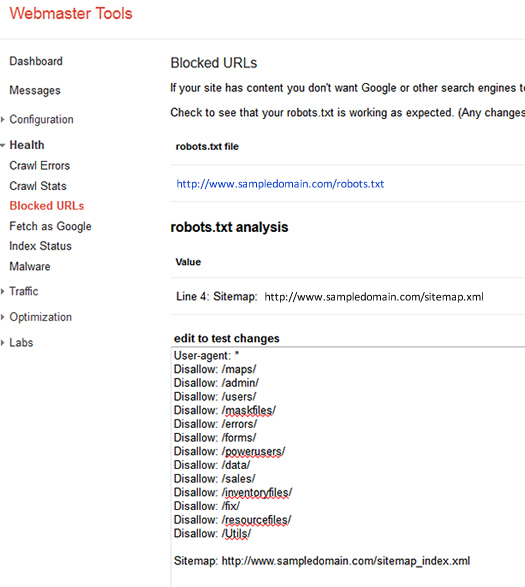 Blocked URLs in Google Webmaster Tools