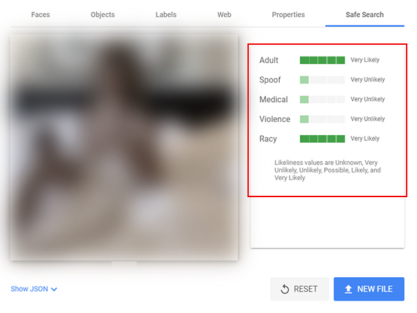 Google's Vision API detecting explicit content.