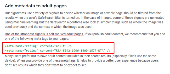 Google SafeSearch Meta Tags To Identify Adult Content