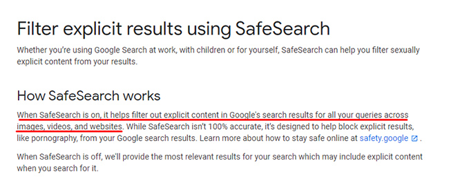 SafeSearch filters web, video, and image content.