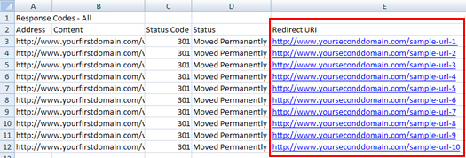 Exporting all destination URL's to excel from Screaming Frog