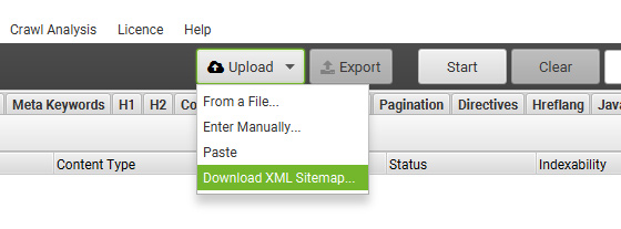 Download xml sitemap in Screaming Frog