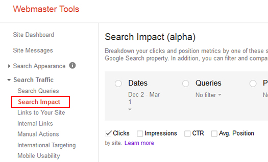 Accessing The Search Impact Reporting in Google Webmaster Tools