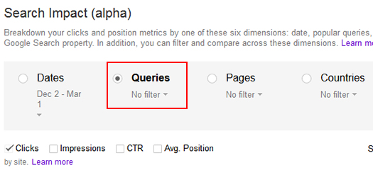 Using The Queries Dimension In The Search Impact Reporting