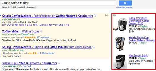 Example of Product Listing Ads in AdWords