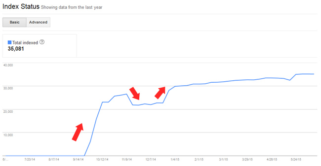 Using Index Status in Google Search Console to identify indexation problems.