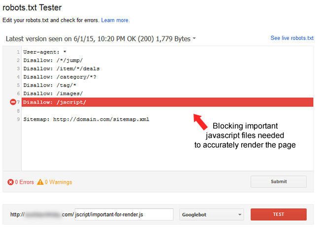 Using robots.txt Tester to troubleshoot technical SEO problems.