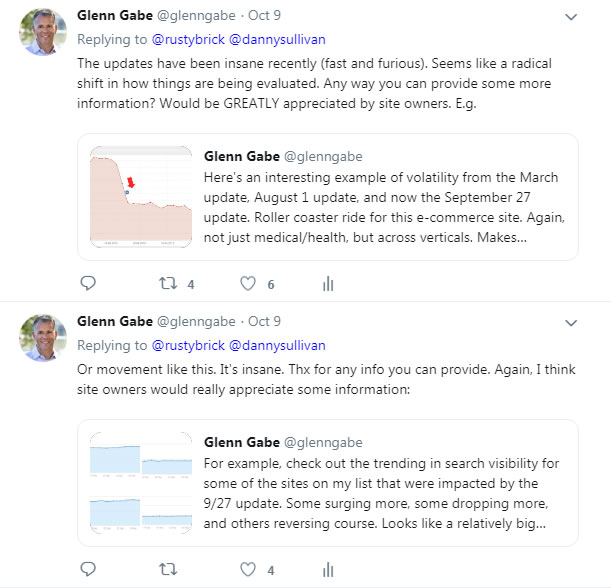 Glenn's tweet to Danny about the 9/27 algorithm update.