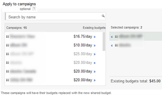 Apply Shared Budget to Selected Campaigns