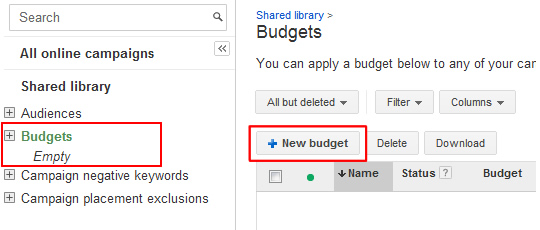 Shared Budget Link in Shared Library Menu