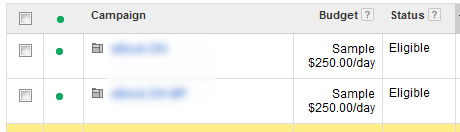 Shared Budget in Action in AdWords UI