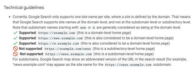 How Google handles domains for determining site names in search