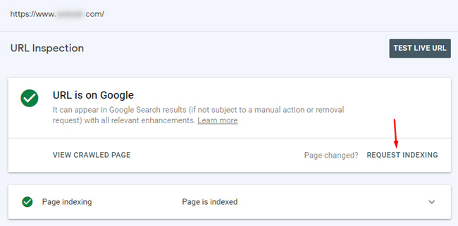 Request indexing in Google Search Console (GSC)