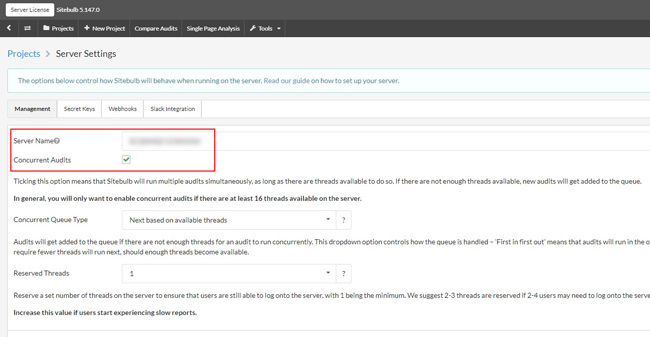 Checking concurrent audits in Sitebulb Server