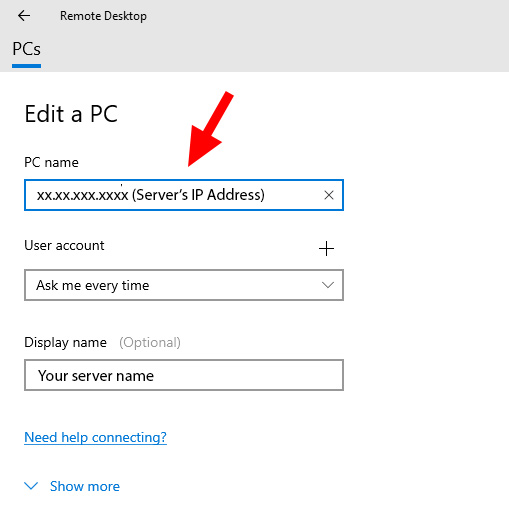 Adding a new IP address via Remote Desktop