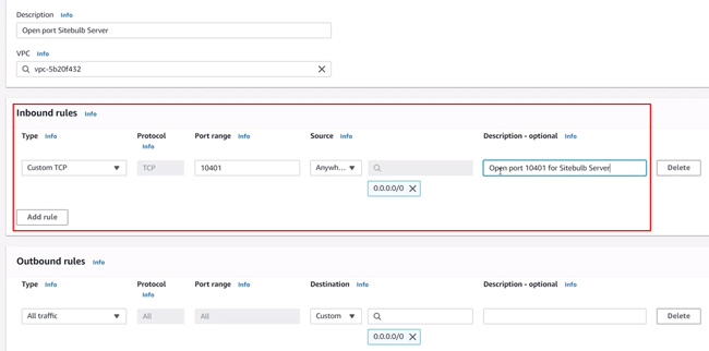 Opening a network port when setting up Sitebulb Server via AWS