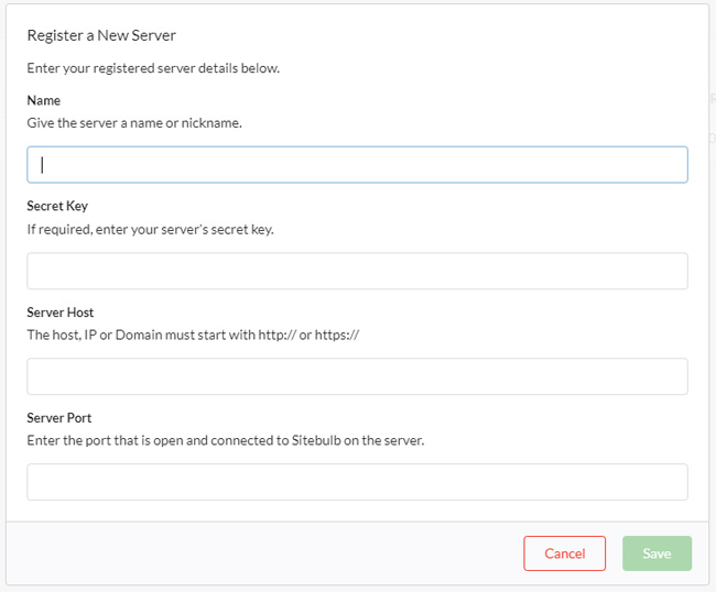 Registering a new server in Sitebulb Server