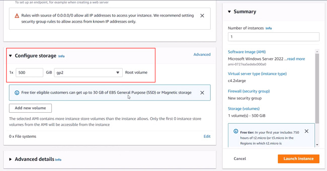 Configuring disk storage when setting up Sitebulb Server on AWS