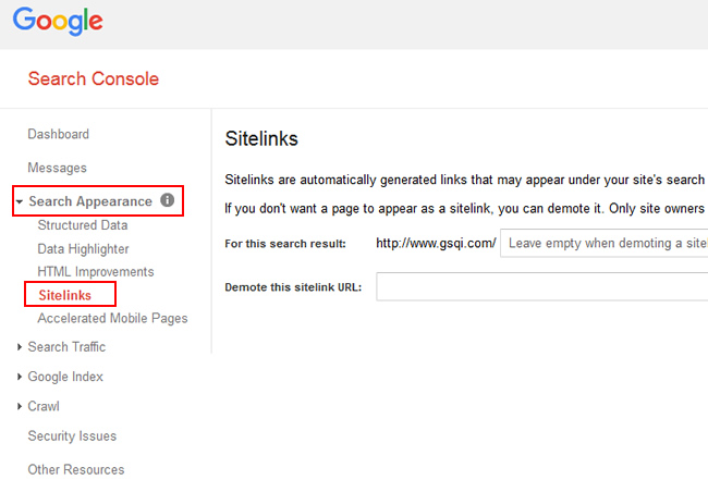 Demote sitelinks in Google Search Console (GSC)