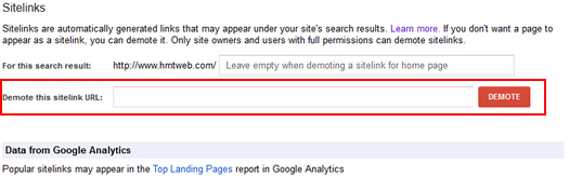 Enter the sitelink url to demote.