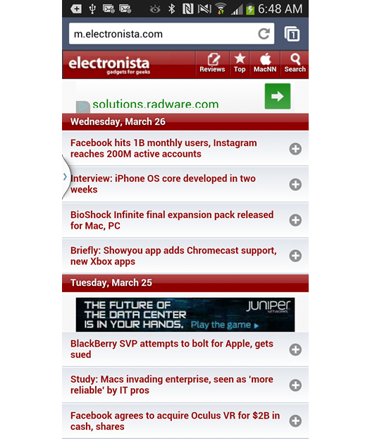 Redirect to Mobile Homepage on Electronista.com