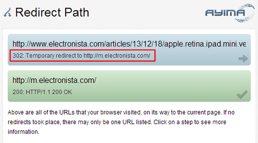 302 Redirect to Mobile Homepage on Electronista.com