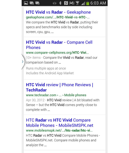 Mobile Search for HTC Vivid Radar on Google