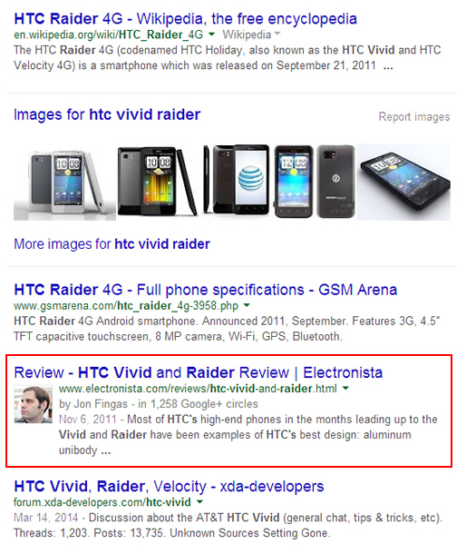 Desktop Search for HTC Vivid Radar on Google